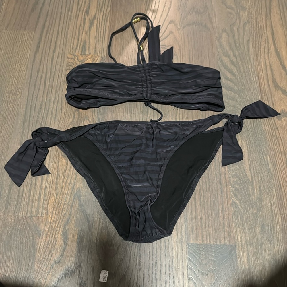 Lisa curren black striped strapless bikini